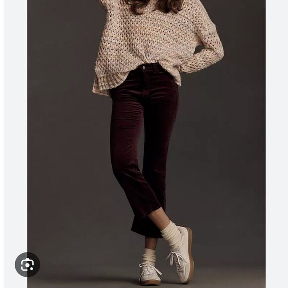 Anthropologie Pilcro Yaya Velvet Mid-Rise Crop Flare Jeans Pants 31P Burgundy - Picture 1 of 13
